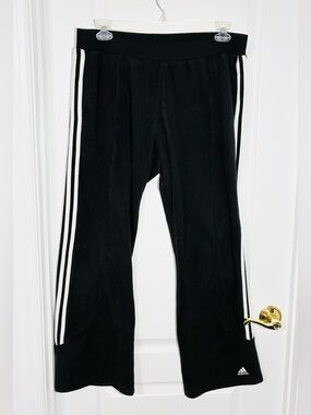 Y2K Adidas Fleece 3 Stripe Wide Leg Track Pants Black Size XL